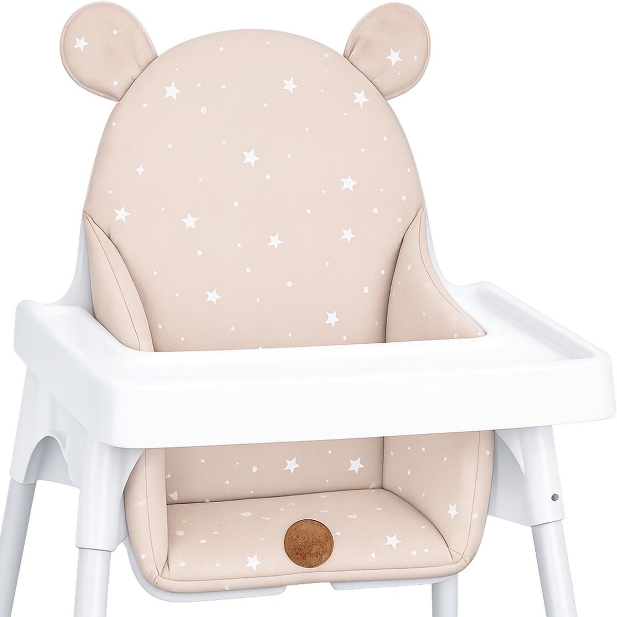 Kussen voor kinderstoel baby opvouwbaar zitverkleiner – zitkussen steun voor Ikea Antilop kinderstoel en babystoel – zitverkleiner waterafstotend wasbaar Beige met witte sterren