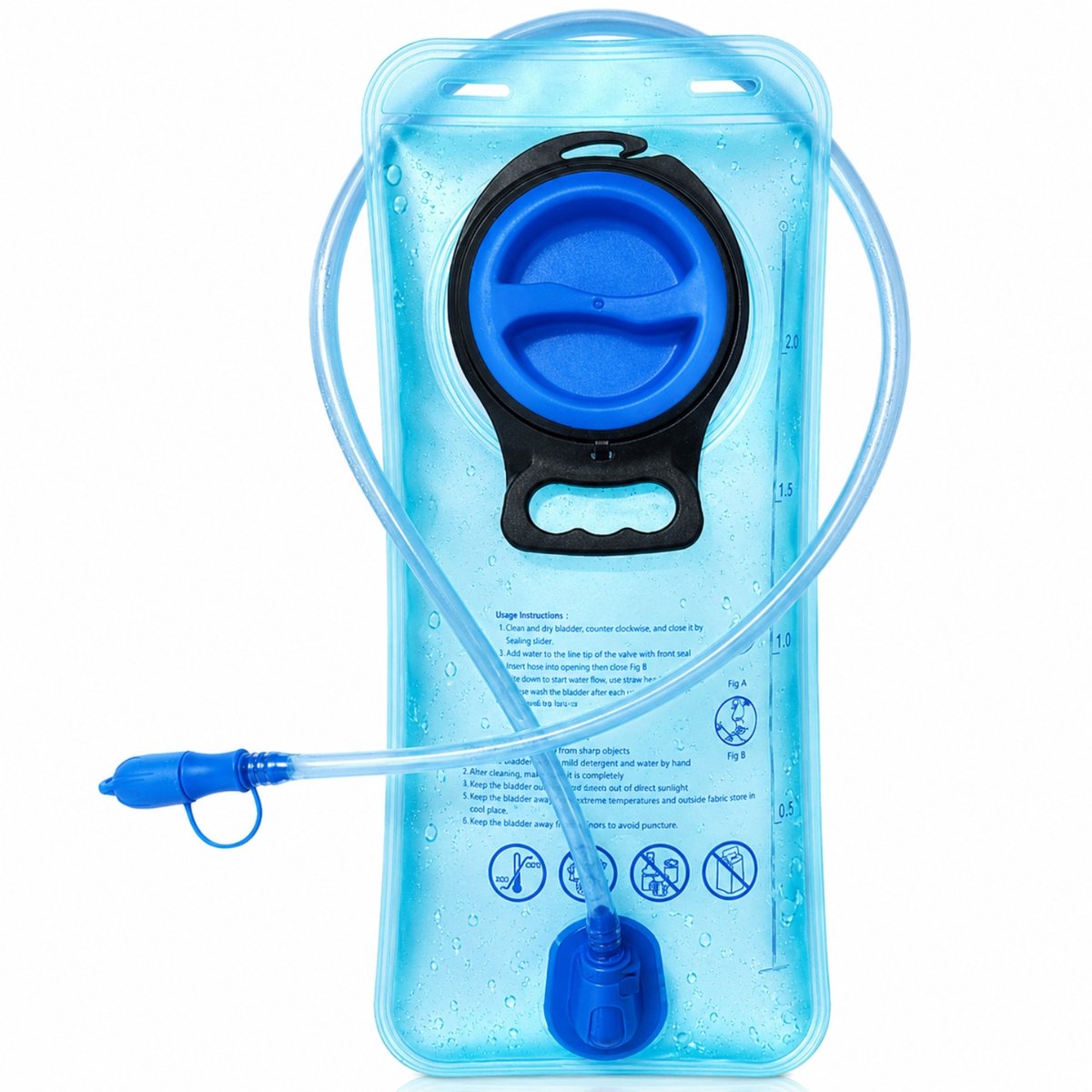 RAMBUX® Waterzak 2L - Drinkzak BPA-vrij - Festival - Kamperen - Outdoor - PEVA - Met Slang & Mondstuk - Voor Drinkrugzak & Waterrugzak - Lichtblauw