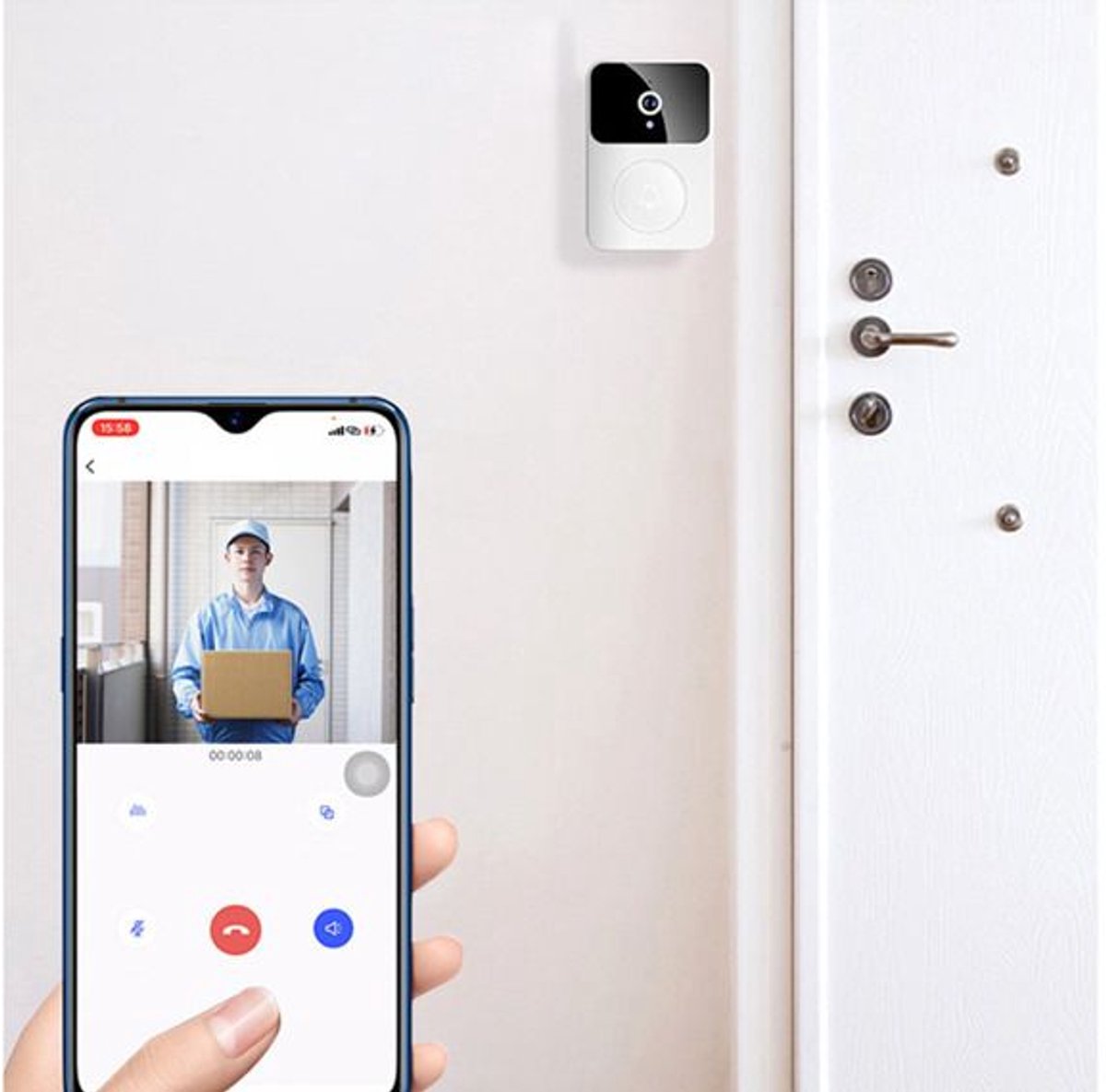 LISM-Videodeurbel/slimme intercom - Draadloze deurbel - Beveiligingscamera - WiFi - Draadloze powerbank
