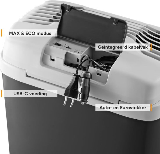 Elektrische Koelbox - Thermo Elektrische Cooler - Auto en Camping - 3-voudige Stroomvoorziening - 19 Liter - Zwart Lichtgrijs — afbeelding 4
