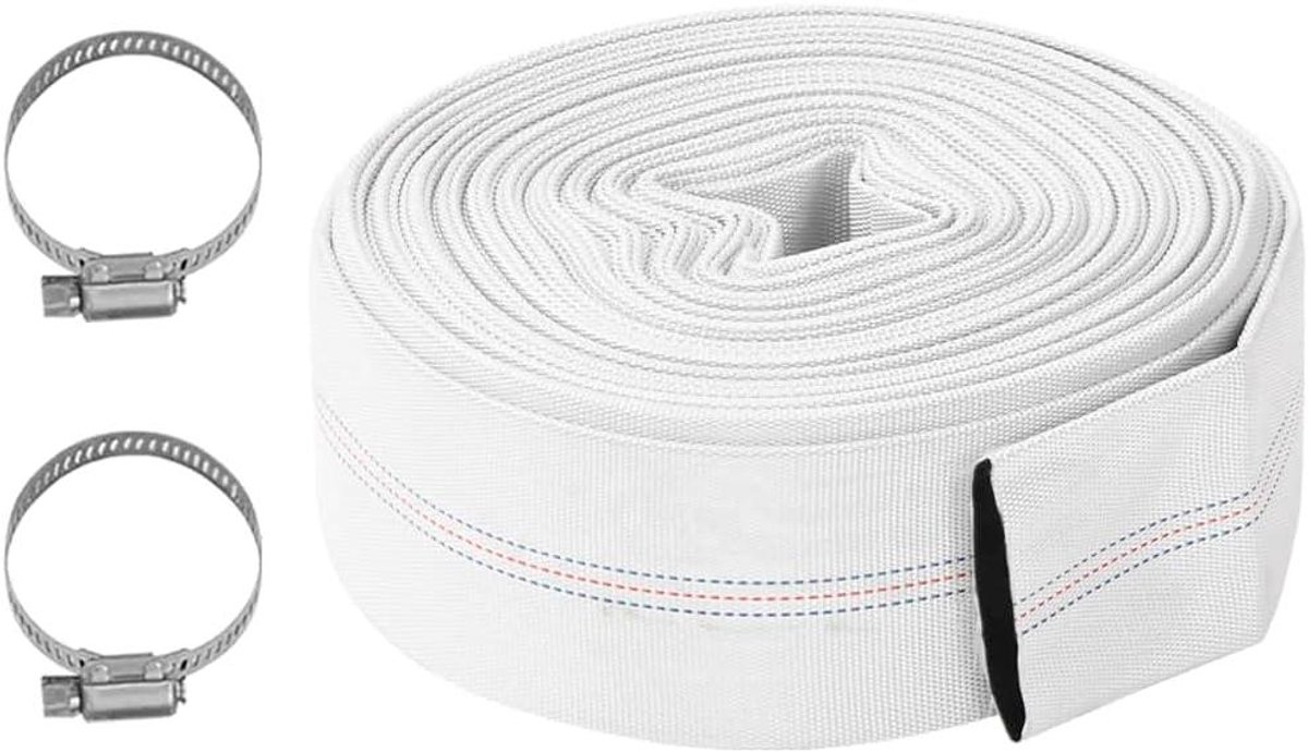 Platte slang - Waterafvoerslang - Tuin beregenen - Versterkt met polyester - 20 meter 3 inch - Wit