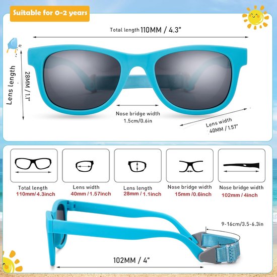 Baby Zonnebril - Kinderen Bescherming - Veilig Buiten - 100% UV400 Bescherming - 0-24 Maanden - Gepolariseerd van Merkloos — afbeelding 2
