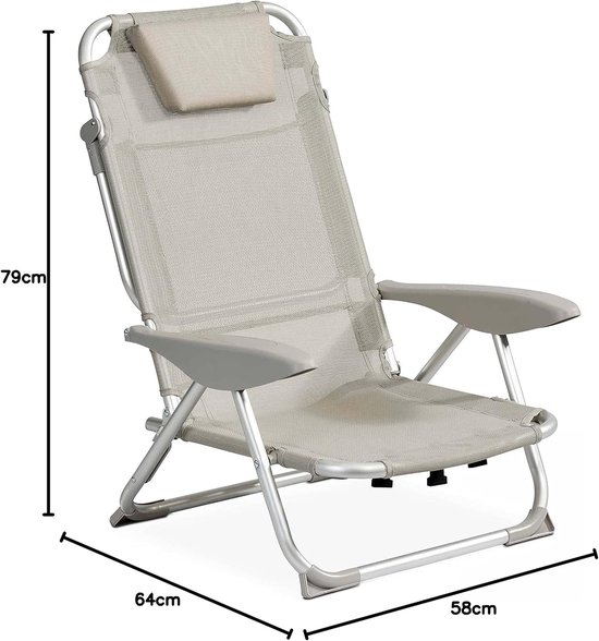 Strandfauteuils Set - Opvouwbare Stoelen - Ontspannen Buiten - 4 standen verstelbaar - Set van 2 - Grijs — afbeelding 3