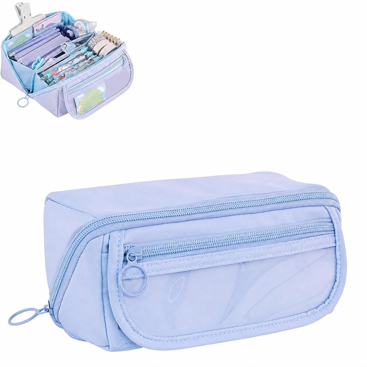 Groot Pennenetui Blauw met 9 Vakken -20x8.5x8.5 cm Grote Capaciteit Etui voor Middelbare School & Kantoor - Pennenzak voor Tieners, Jongens & Meisjes - Back to School Cadeau