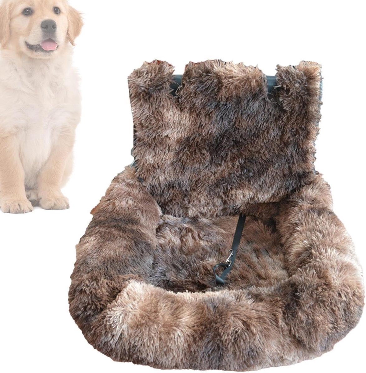 Huisdier Autostoeltje - Reisbed Puppy - Veilig Reizen - Antislip Basis - 60 x 60 cm - Donkere Koffie