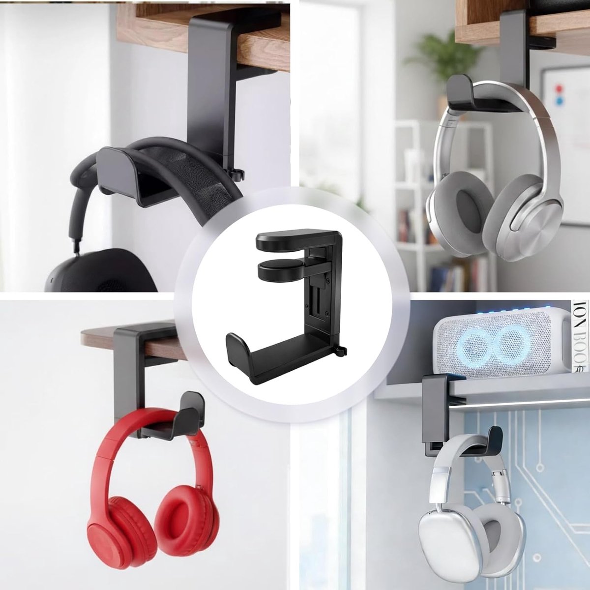 Hoofdtelefoonstandaard 360° draaibaar - houder ondertafel met veerklem - antislip pads - SnelShoppen