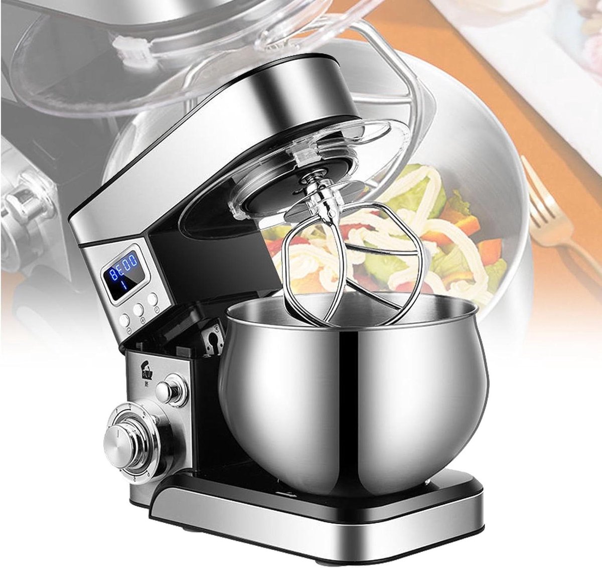 Keukenmachine Mixer - Standmixer Deegklopper - Bakken Ingrediënten Mengen - Stille Motor 600W - 5.5 Liter Kom - Zilverkleurig