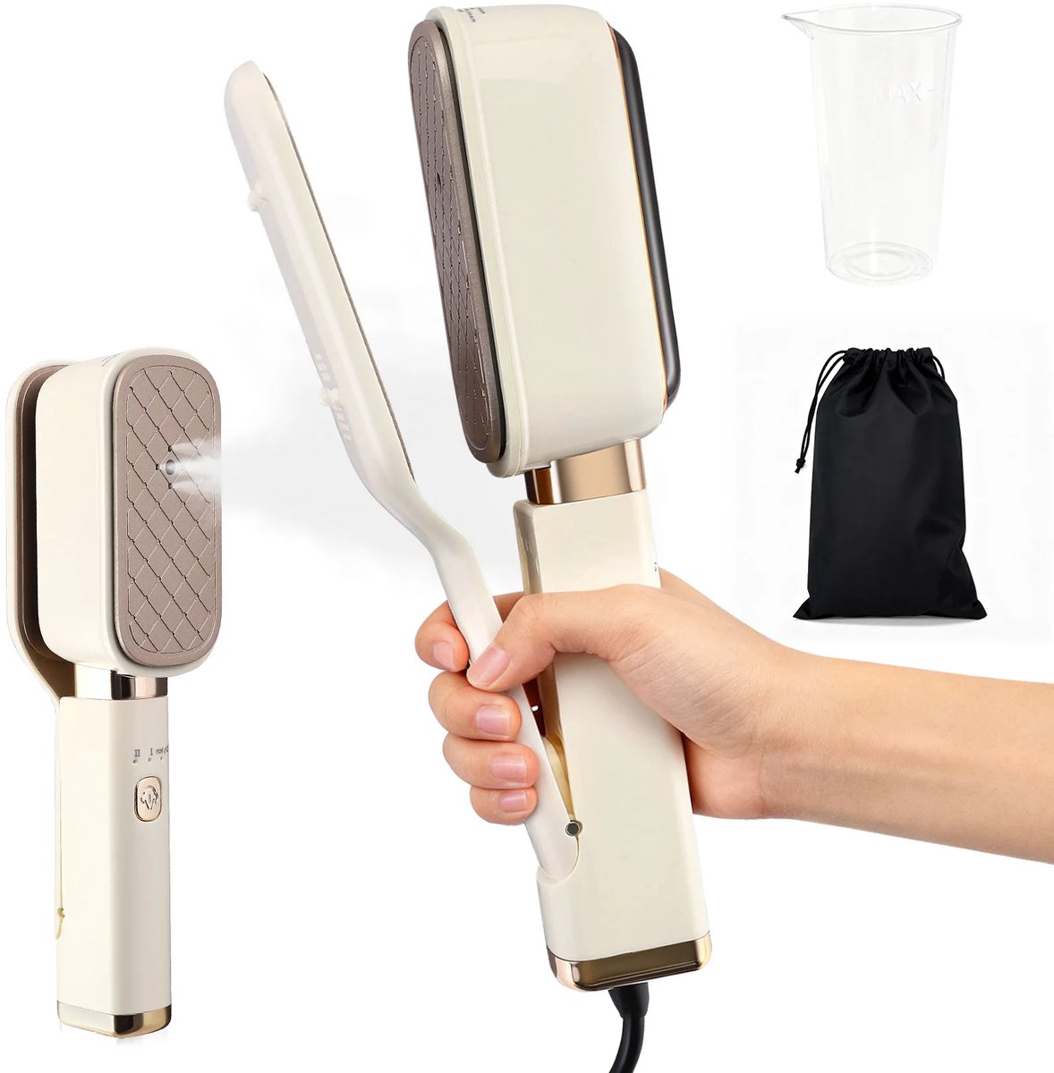 Billie & Loïs kledingstomer 3-in-1 - Handstomer - Reisstrijkijzer - Kledingpers - 1000W - 180° Draaibaar - Compact