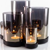 Studio RAR Kaarsenhouder Eclipse - Smokey glas Windlicht - Zwart stalen basis - Voor 6 kaarsen