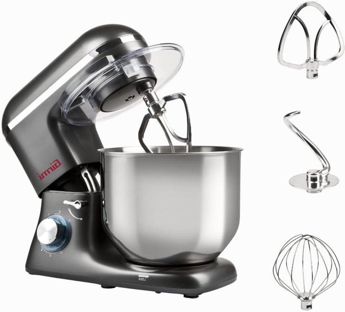 Keukenmachine - Deegmaker Mixer - Zelf Bakken - Krachtige Motor 1800W - 8 Liter Kom - Grijs