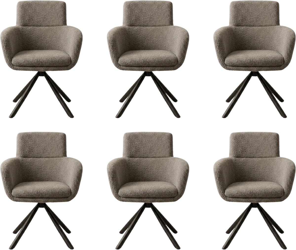 Fino Modo Eetkamerstoel - Vero Noce - Teddy Stof - Antracietgrijs – Set van 2 - Set van 4 - Set van 6 | Eetkamerstoel met Rugleuning | Zwart Metalen Frame | Woonkamer Stoel