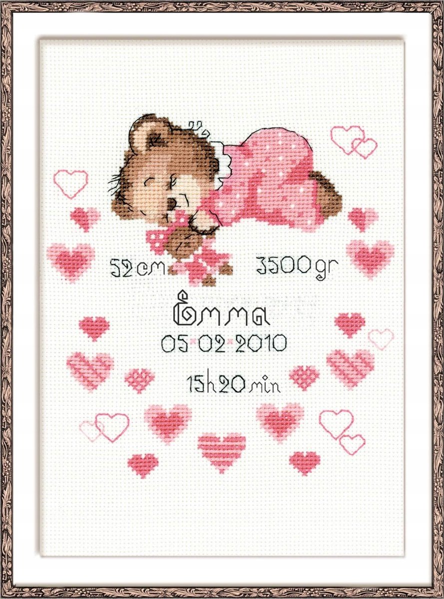 Riolis 1123 Borduurpakket Kruissteek - Geboortekaart Meisje 18x24 cm