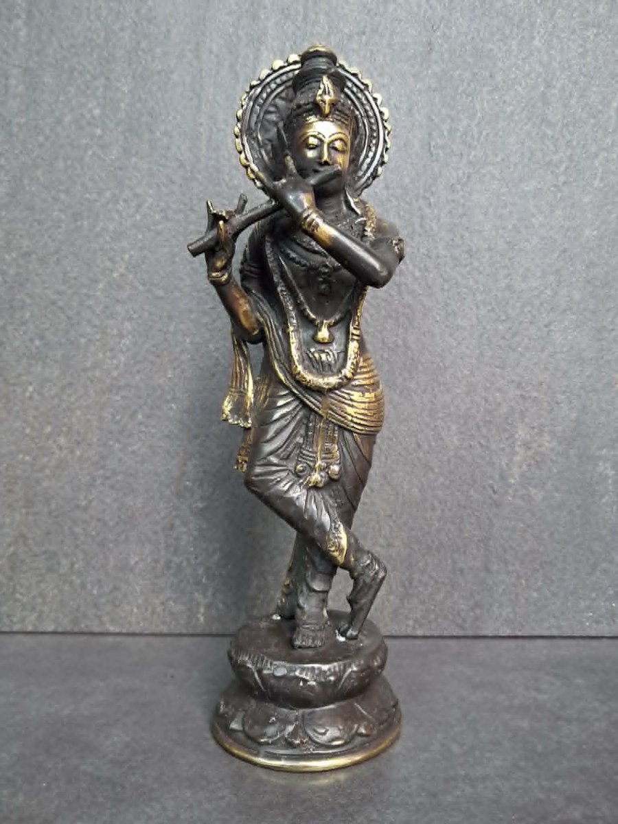 Krishna/Statue en bronze de Lord Krishna jouant de la flute /26 cm/Inde/Asie