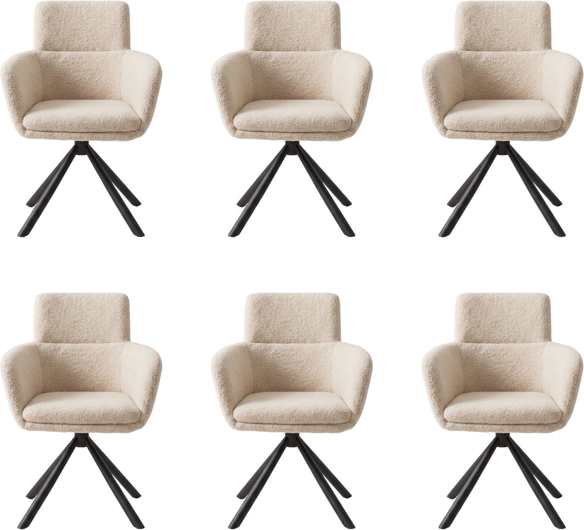 Fino Modo Eetkamerstoel - Vero Crema - Teddy Stof - Wit – Set van 2- Set van 4 - Set van 6 | Eetkamerstoel met Rugleuning | Zwart Metalen Frame | Woonkamer Stoel Crème