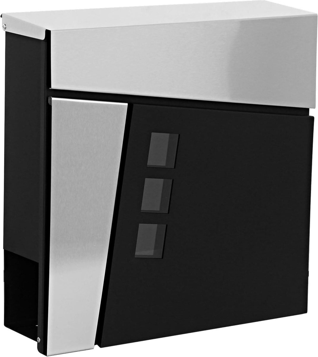 Muurbrievenbus - Postbus brievenbak - Post veilig ontvangen - Met krantenvak - 366x37x113cm - Zwart roestvrij staal