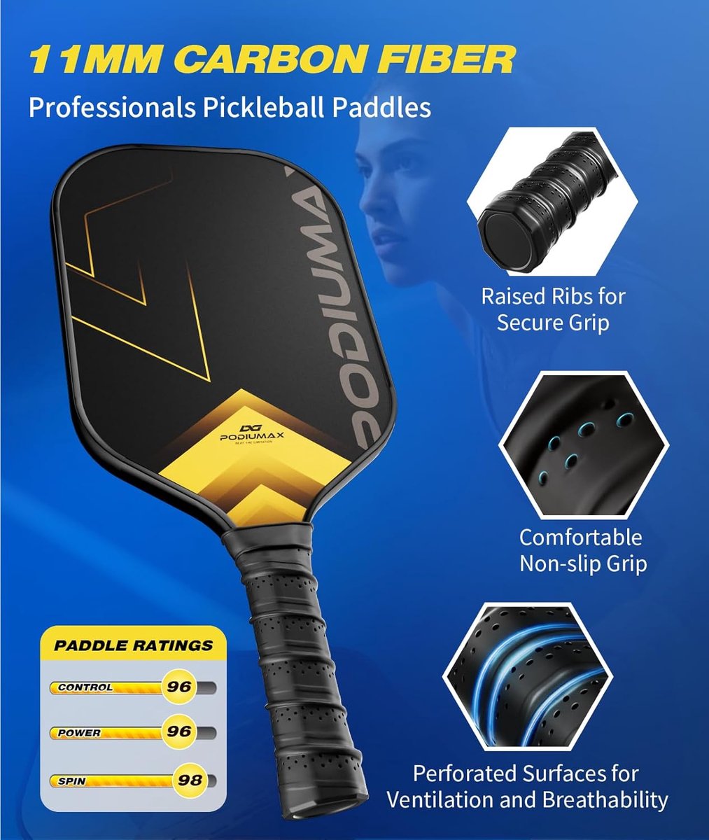 PodiuMax Pickleball Pro Racket - Carbon Fiber - Inclusief Beschermhoes & Verpakking