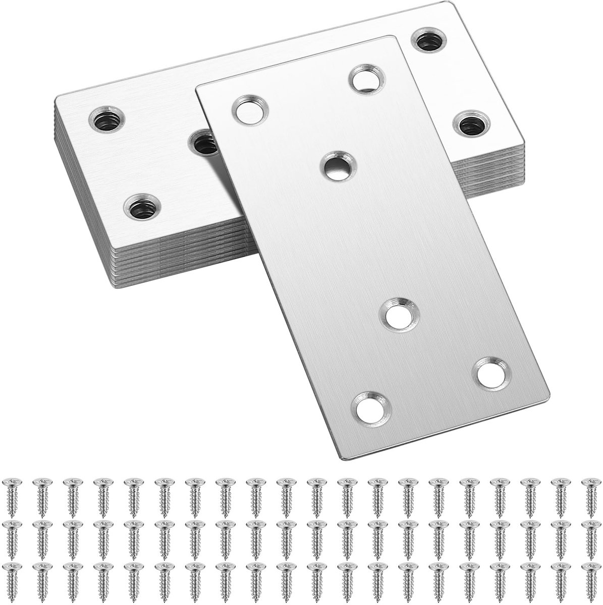 10 stuks metalen platte beugels voor hout, zware roestvrijstalen herstelplaten voor houten plankbeugel, platte metalen platen voor hout, spoorwegdwarsliggers voor bevestiging, verbinding, reparatie