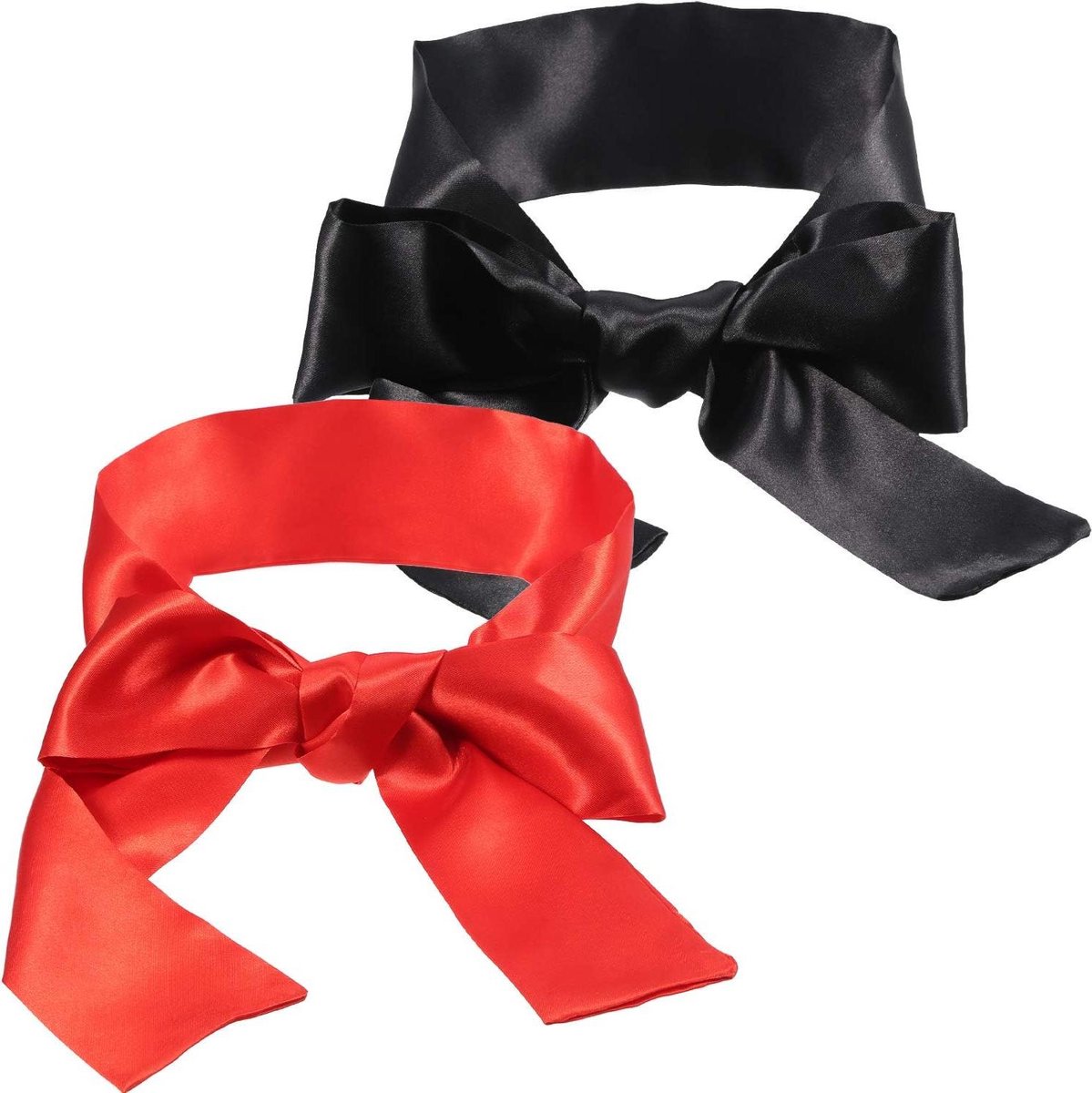 Satijnen Slaapmasker - Oogmasker & Blinddoek 150 cm - Zwart & Rood - 2 Stuks