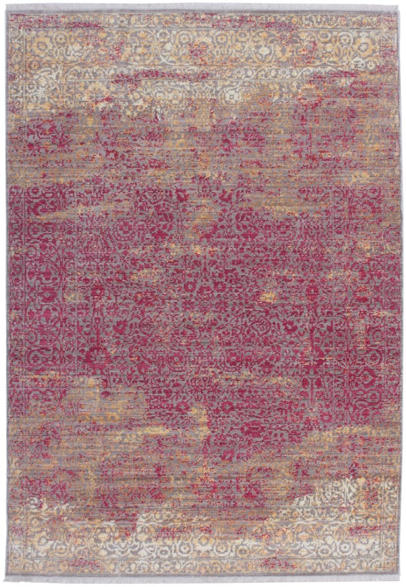 Padiro elegant laagpolig vloerkleed 120 x 170 cm - bordeaux - vintage patroon - met franjes - voor vloerverwarming - van polyester en katoen