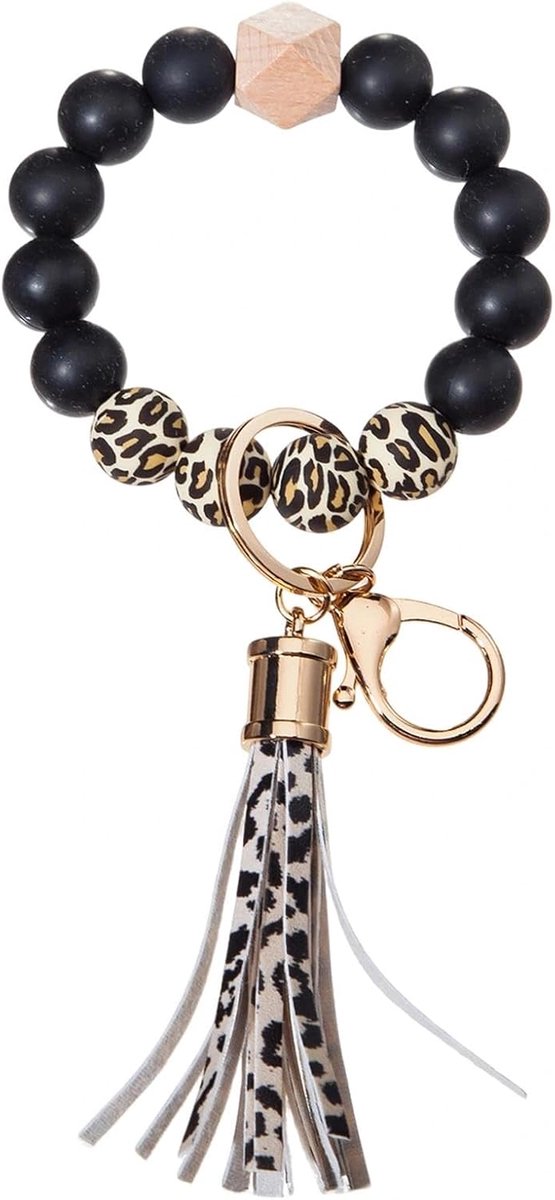Dames, autosleutelhanger voor dames, armband met kwast, accessoires voor sleutels, sleutelhanger van siliconen met elastische parels, armband, cadeaus voor vrienden, familie