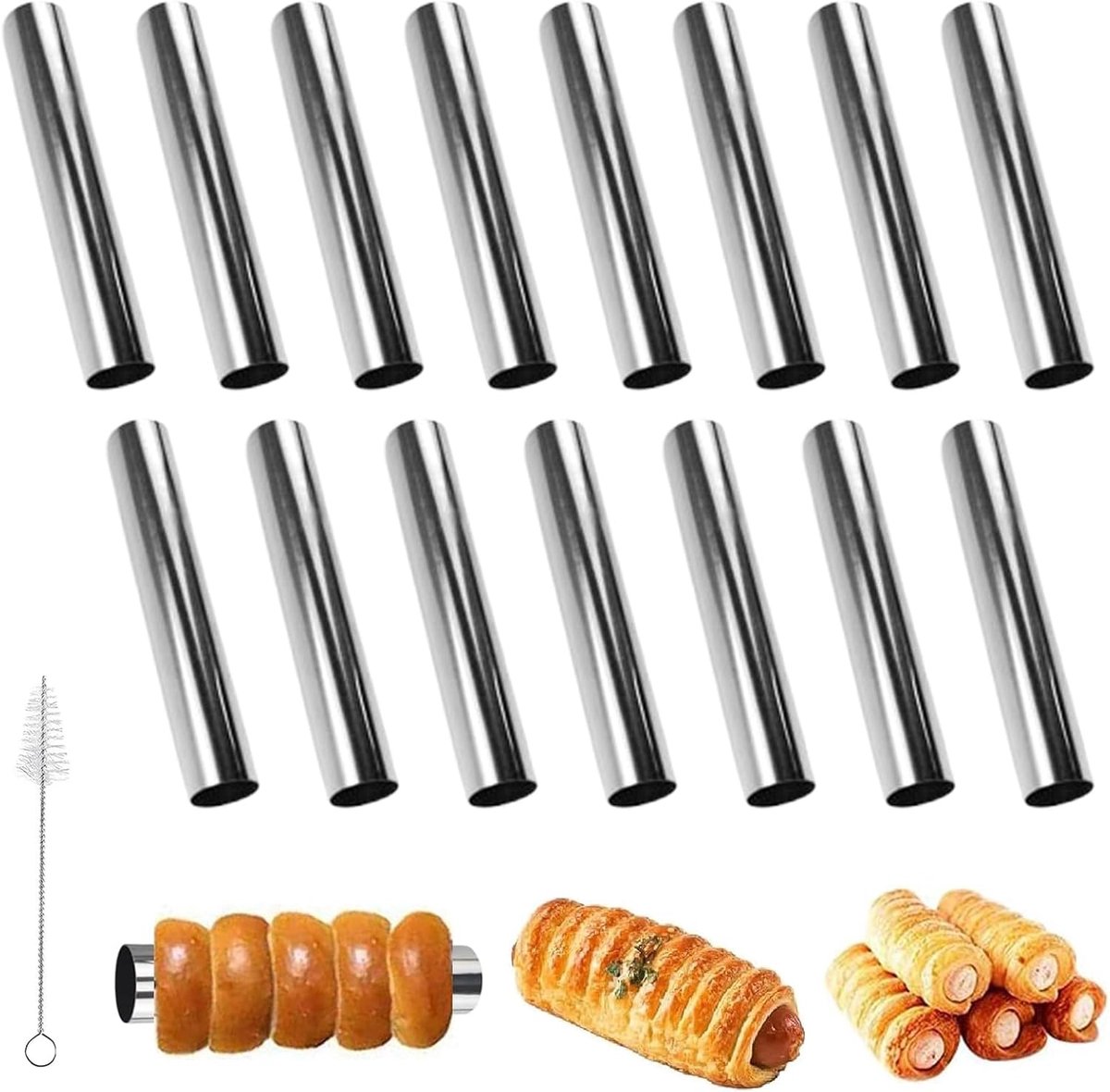 Bakvorm, 15 stuks cannoli buisjes, schillerkrulvorm, schuimrollen, hoorntjes, roestvrij staal, schuimrolvorm, klein voor taarten, spuitmondjes, spiraal, hoorn, bakvorm, baktoebehoren