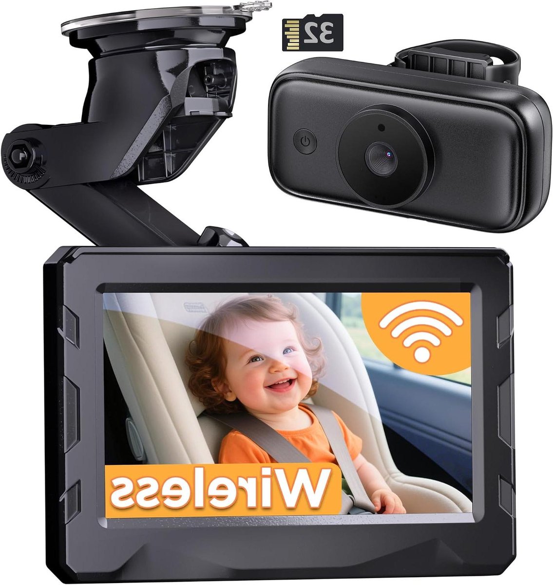 Draadloze Babycamera Auto - Achterbank Monitor - Baby Veiligheid - 10.000 mAh Batterij - 43 Inch HD - Zwart