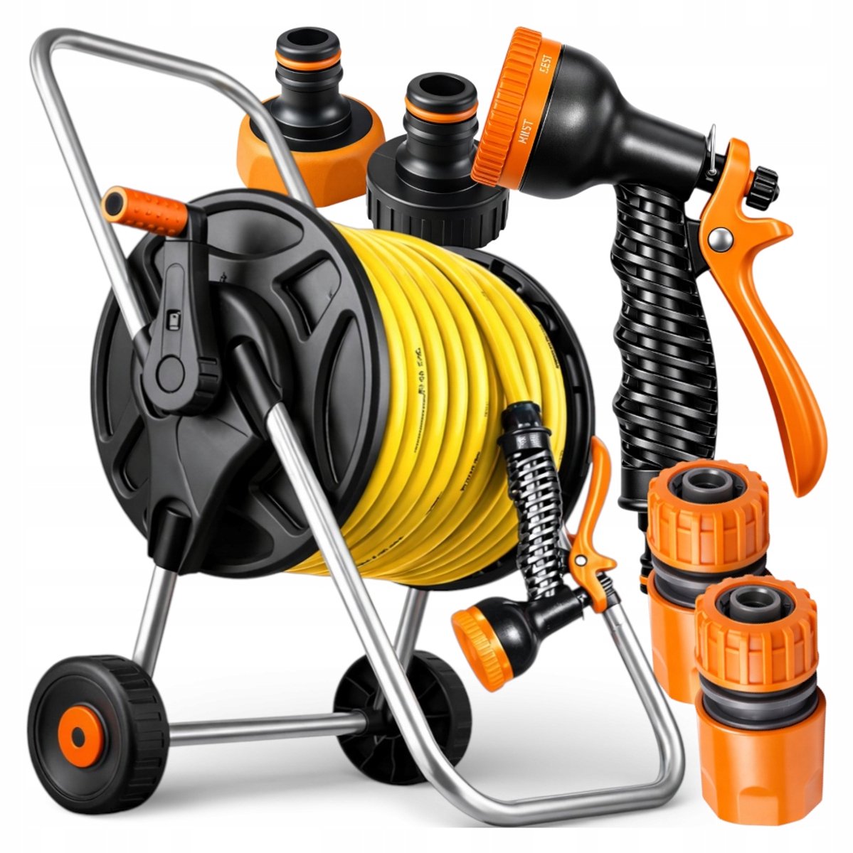 Tuinslang op wagen 50m met accessoires - Sterk & UV-bestendig