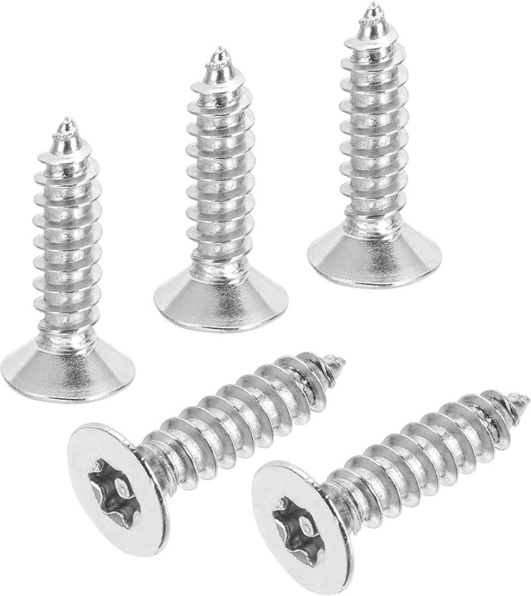 50 stuks M5 x 20 mm roestvrijstalen schroeven, houtschroeven, platkopschroeven, verzonken kop, veiligheidsschroeven, set met T10-bit voor hout, zacht metaal, metalen deksel, omheining