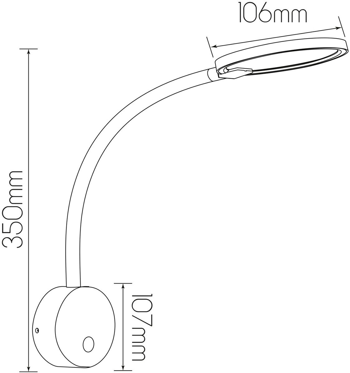 Noni LED wandlamp zwart, 4,8W SMD LED, 480 lumen, 3000K warmwit licht, diameter 106 mm, hoogte 350 mm, IP20
