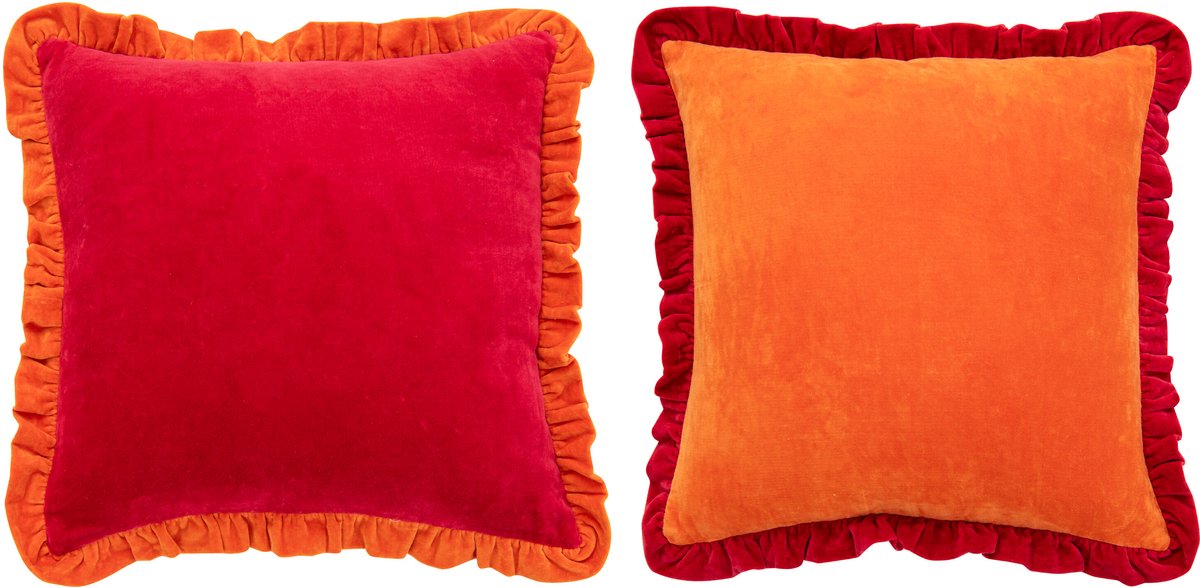 J-Line kussen - katoen - oranje/fuchsia - 2 stuks
