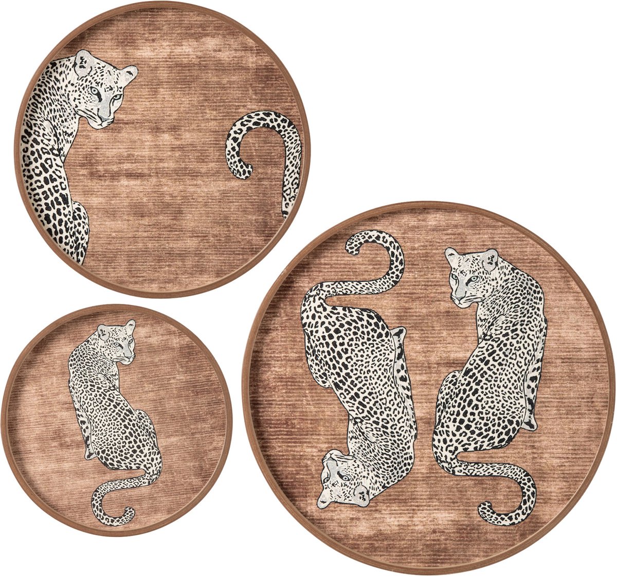 J-Line Ronde wanddecoraties tijger - MDF - bruin - set van 3