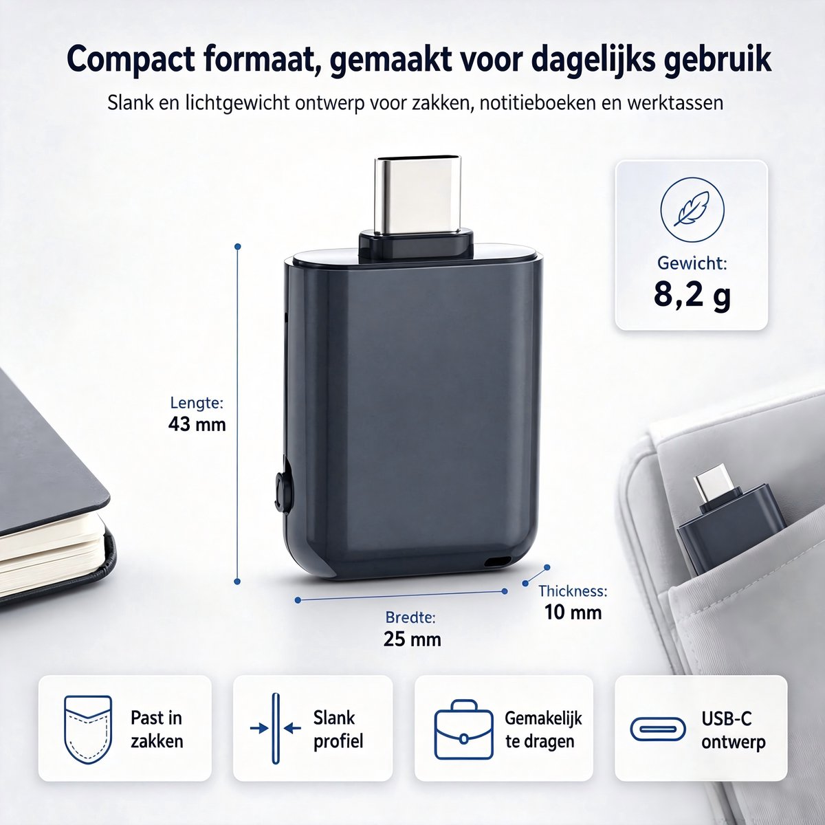 Xiamen Yunzao Mini Voice Recorder met DSP Ruisonderdrukking - afbeelding 2