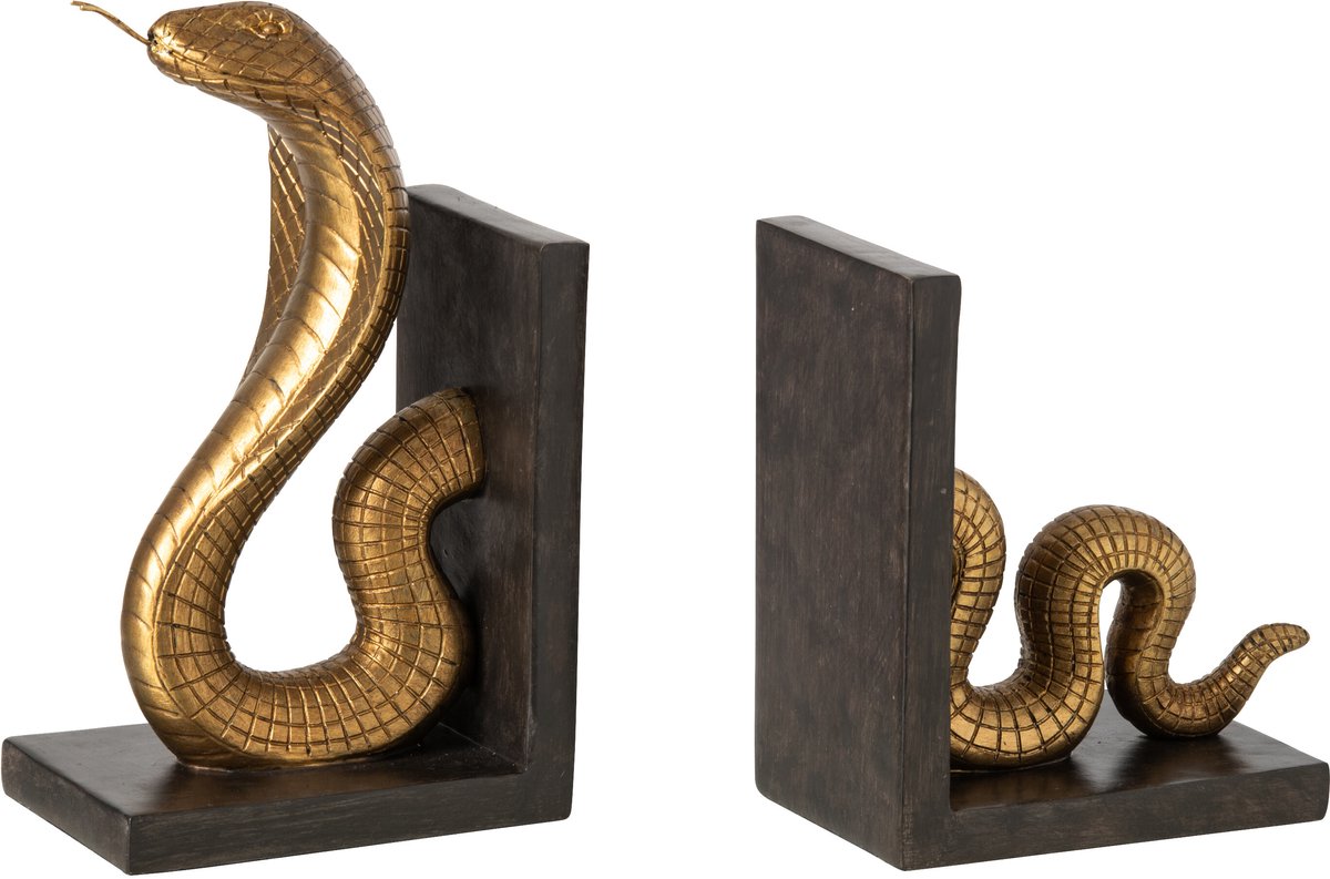 J-Line Boekensteunen slang - polyresin - goud/zwart - set van 2