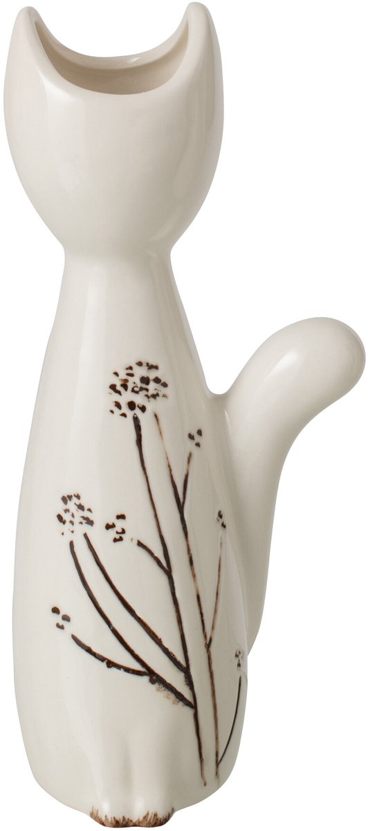 J-Line vaas Kat - porselein - wit/zwart - small