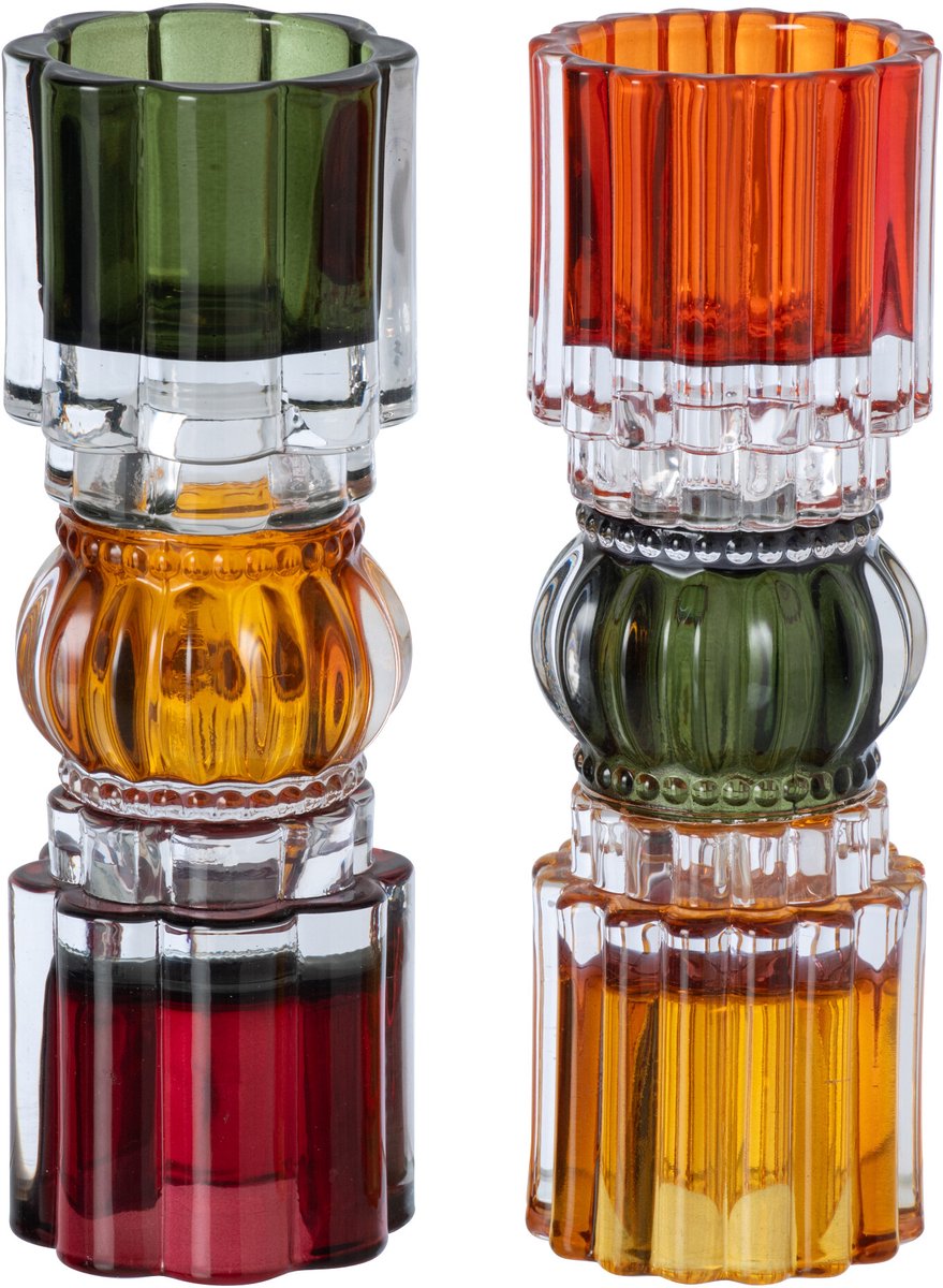 J-Line vaas - glas - meerkleurig - 2 stuks