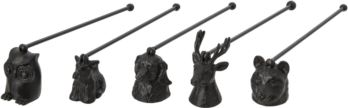 J-Line Kaarsendover met dieren - tin - zwart - assortiment van 5