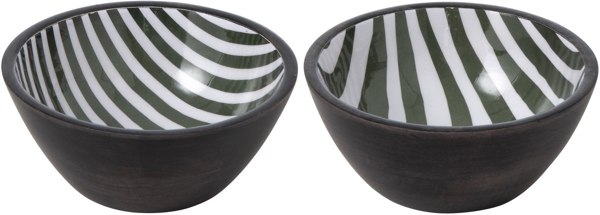 J-Line schaal - hout - olijfgroen/donkerbruin - small - 2 stuks