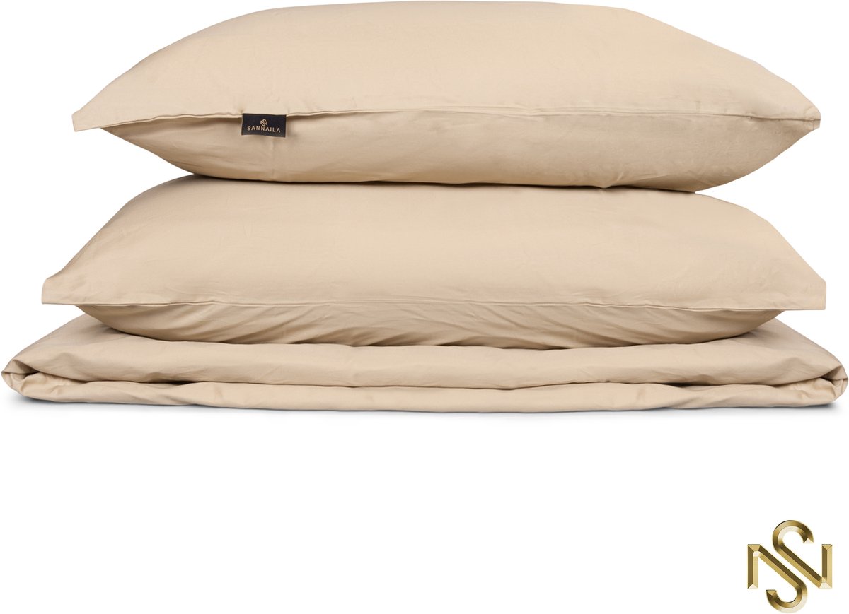 San Naila-Auréa-Luxe dekbedovertrek-Hoogwaardig katoensatijn- Beige-300tc-Hotel Chic-240x220 cm