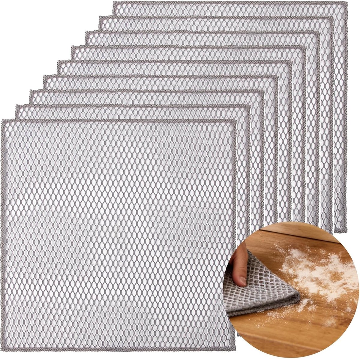 10 Stuks Microvezel Schoonmaakdoekjes voor Deeg - 30x30 cm-Anti-Kras Keuken Vaatdoekjes en Herbruikbare Schoonmaakdoek - Duurzame Keukenaccessoires-Zilver