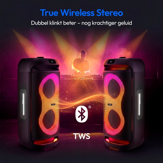MEDION PE-2 Plus Partybox (Akku, mit Mikrofon, tragbarer Bluetooth Lautsprecher groß, Musikbox, Verschiedene Lichteffekte, Partylautsprecher mit Karaoke, Mikrofon und Gitarren Anschluss, AUX, USB) van MEDION — afbeelding 2