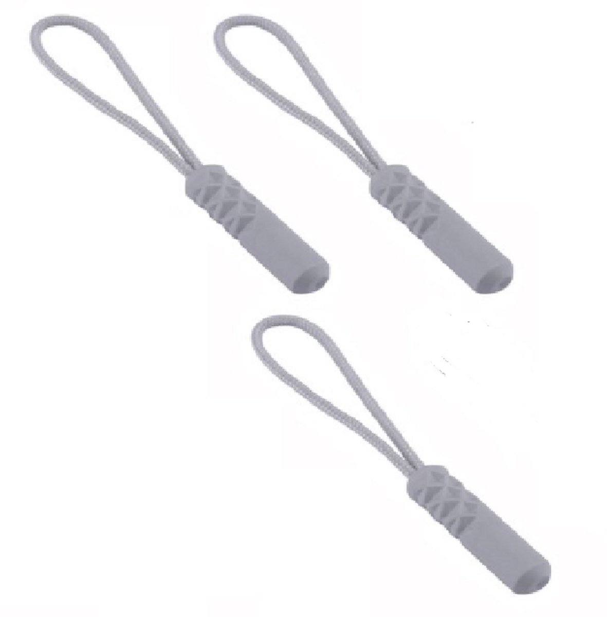 Zipper puller cilinder - ritstrekker - grijs - 3 stuks.