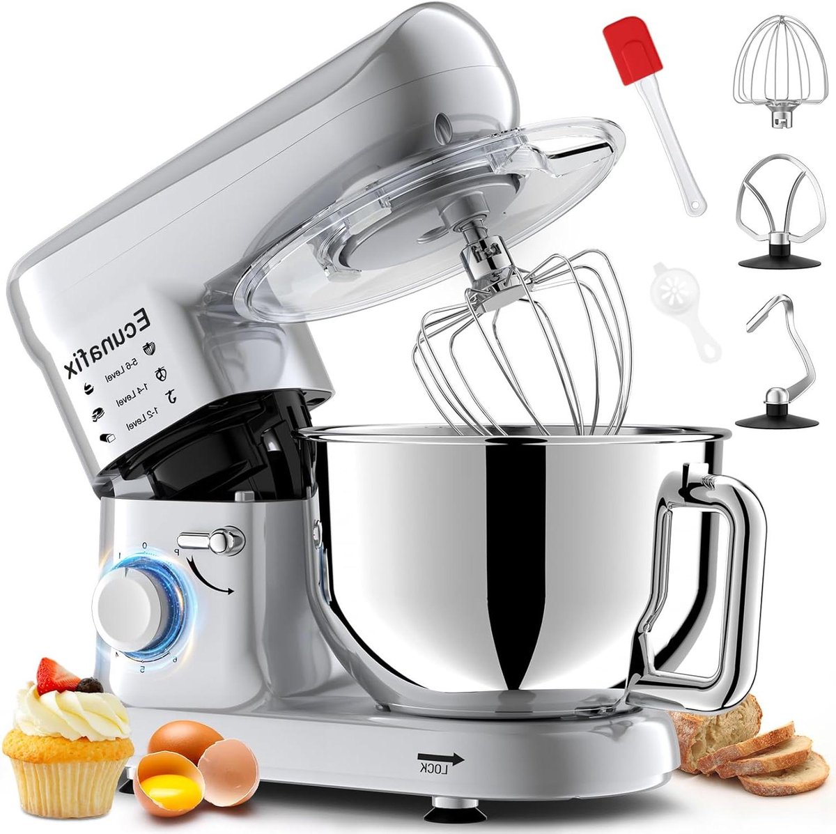 Keukenmachine - Mixer Deeg - Bakken en Koken - Krachtige 1500W Motor - 6.5 Liter Kom - Rood