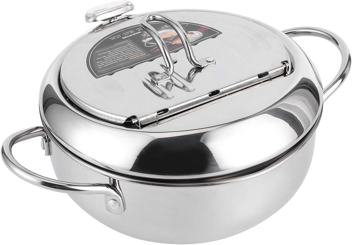 Koekenpan - Friteuse - Frituren - Met thermometer - 20cm - Zilver