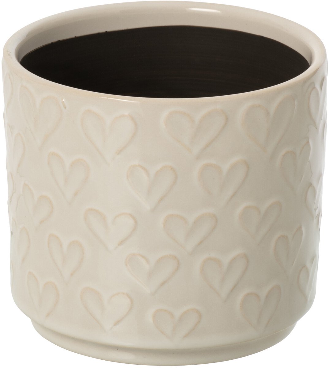 J-Line Bloempot met harten - keramiek - ecru - small - set van 2