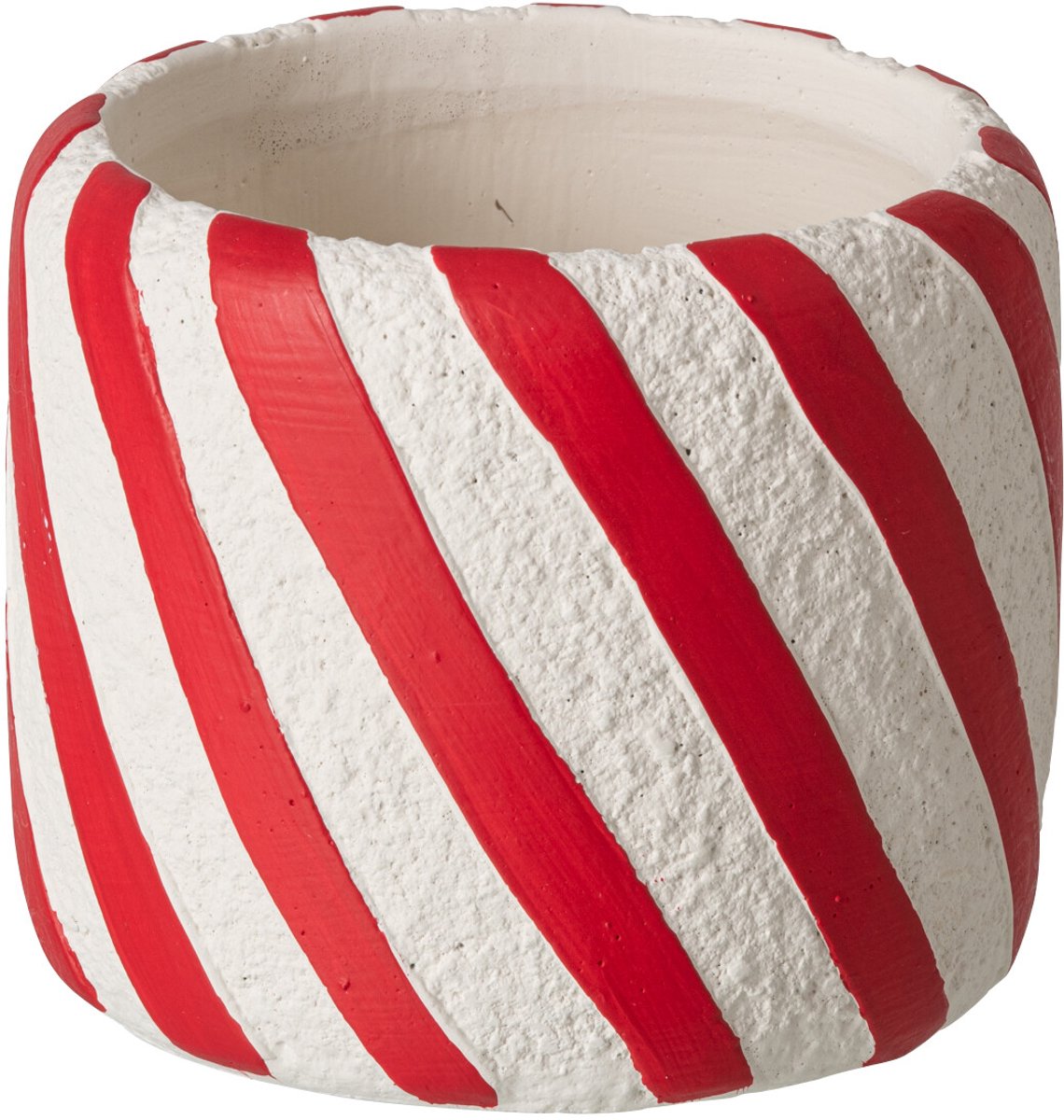 J-Line Gestreepte bloempot - cement - kerstrood/wit - small - set van 2