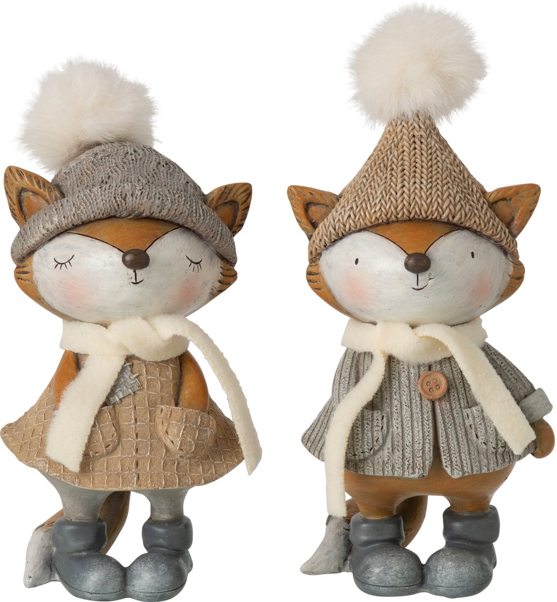 J-Line Wintervos - polyester - grijs/bruin - large - assortiment van 2