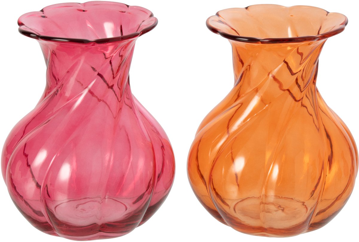 J-Line vaas - glas - oranje/fuchsia - 2 stuks