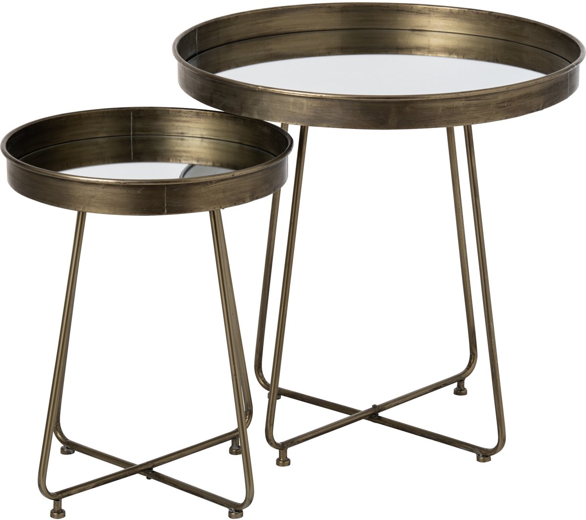 J-Line Ronde bijzettafels met spiegel - ijzer - messing - set van 2