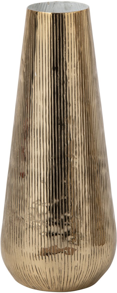 J-Line Gestreepte vaas - aluminium - goud/wit - small