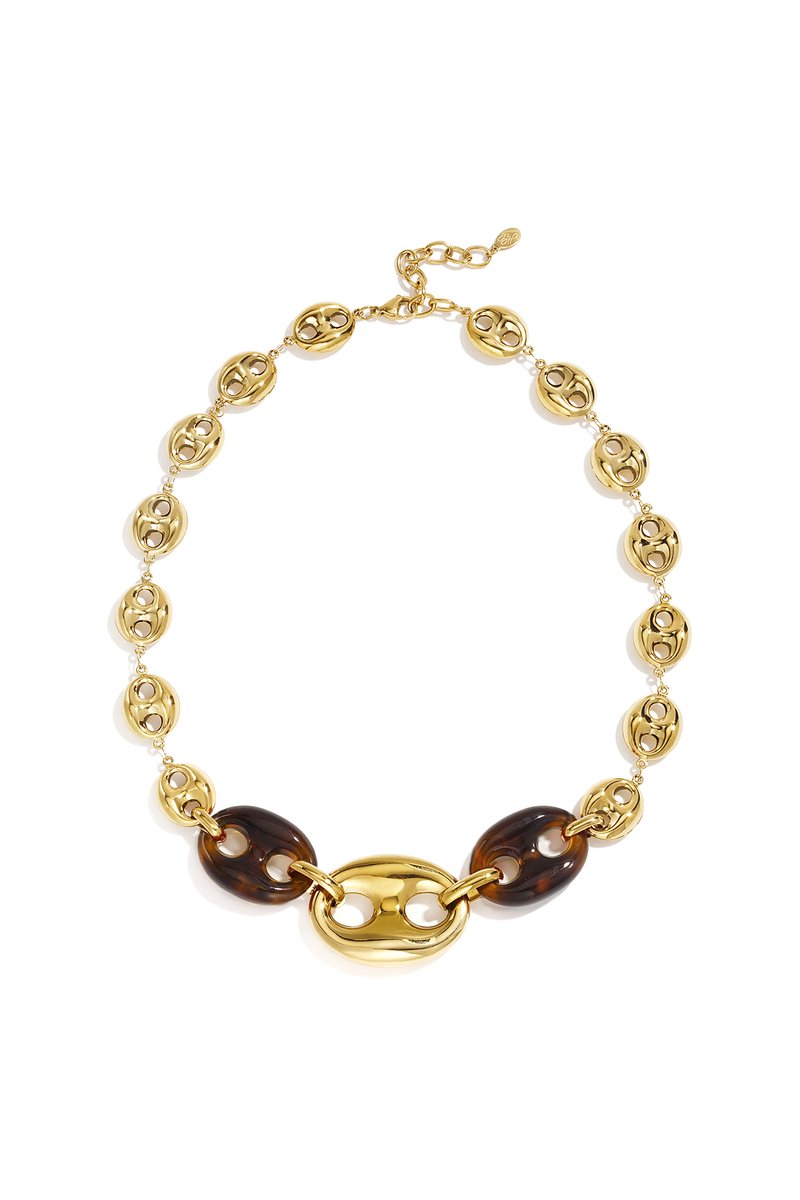 Ketting met Geometrische Acrylelementen – Schakelketting met Acryl – RVS - Bruin